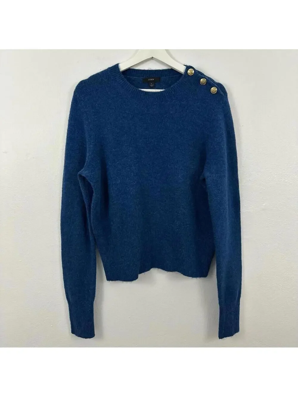 J. Crew Blue Merino Wool Blend Crew Neck Classic Cozy Sweater Women's Size L